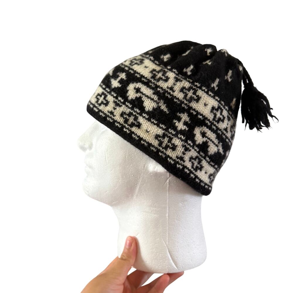 Merkley Headgear Wool Nordic Print Tassle Knit Cap Y2K 2000s